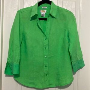 Talbots green linen 3/4 sleeves button down shirt size S